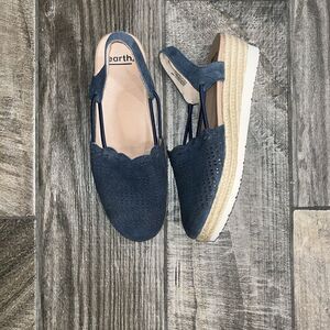 Earth Blue Flats Suede leather Minimalist Design 2” platform.